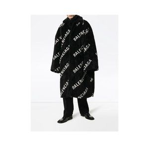 Balenciaga Logo-Print Fur Coat